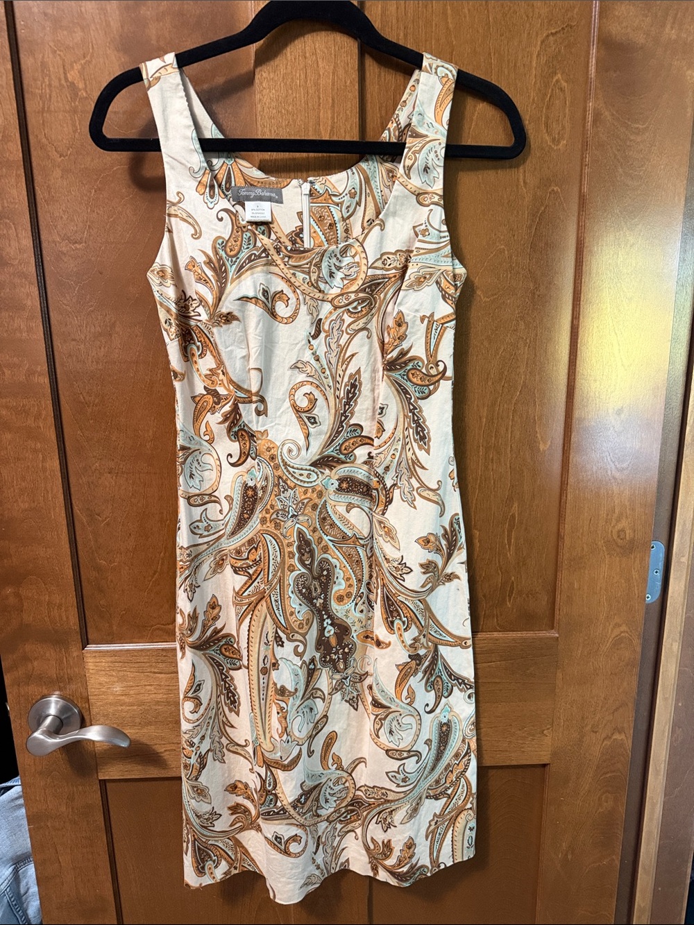 Tommy Bahama Paisley Square-Neck Sleeveless Dress in Cream, Tan and Light Blue